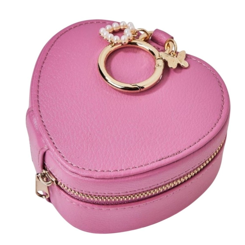 Cat & Jack Girls Heart Shaped Jewelry Organizer Pink Travel Case Faux Pearl